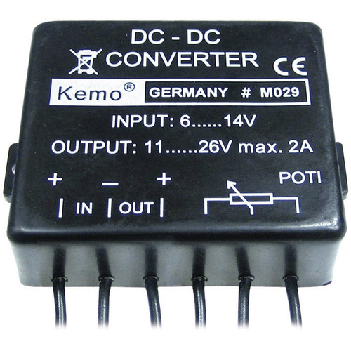 Convertisseur tension continue (kit monté) Kemo M029 Tension d'entrée (plage): 6 - 14 V/DC Tension de sortie (gamme): 11 - 26 V/DC
