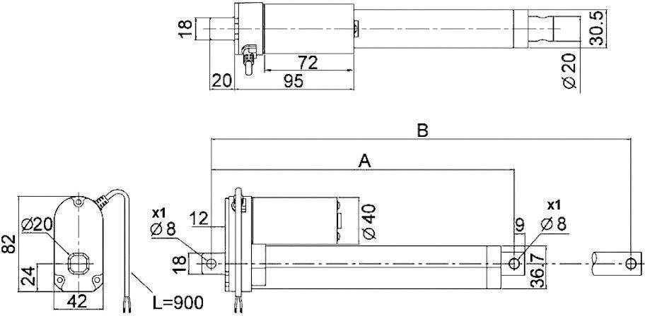 Drive System Europe by MSW Elektrozylinder DSZY1-24-40-050-STD-IP65 002705 Hublänge 50mm Schubkraft 1000 N 24 V/DC 1St.