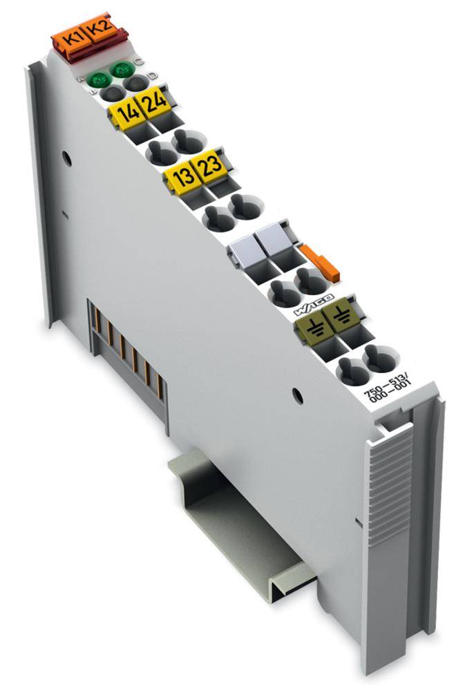 Elektronisches Modul mit mehrfarbigen Anschlüssen und Beschriftungen für verschiedene elektrische Verbindungen.