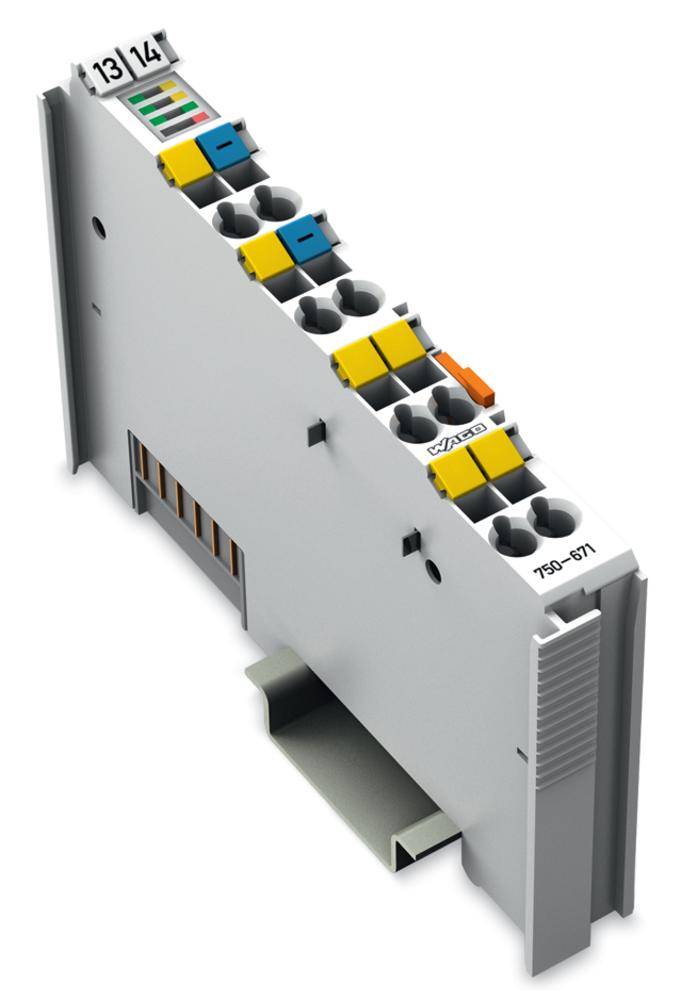 Elektronisches Bauteil mit mehreren Anschlüssen und farbigen Komponenten. Markierung '750-611' auf der Seite sichtbar.