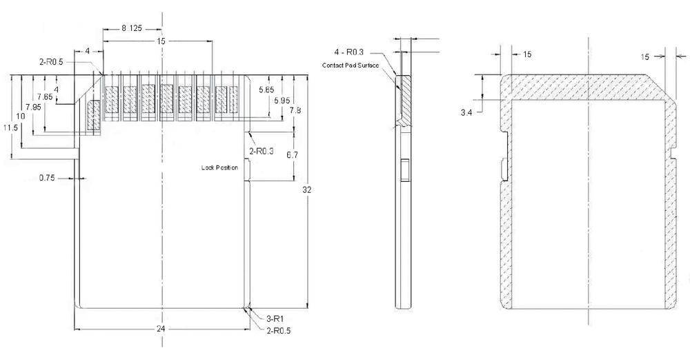 Technische Zeichnung eines Bauteils mit verschiedenen Maßen und Querschnittsansichten.zeigt detaillierte Abmessungen und Strukturen des Teils.
