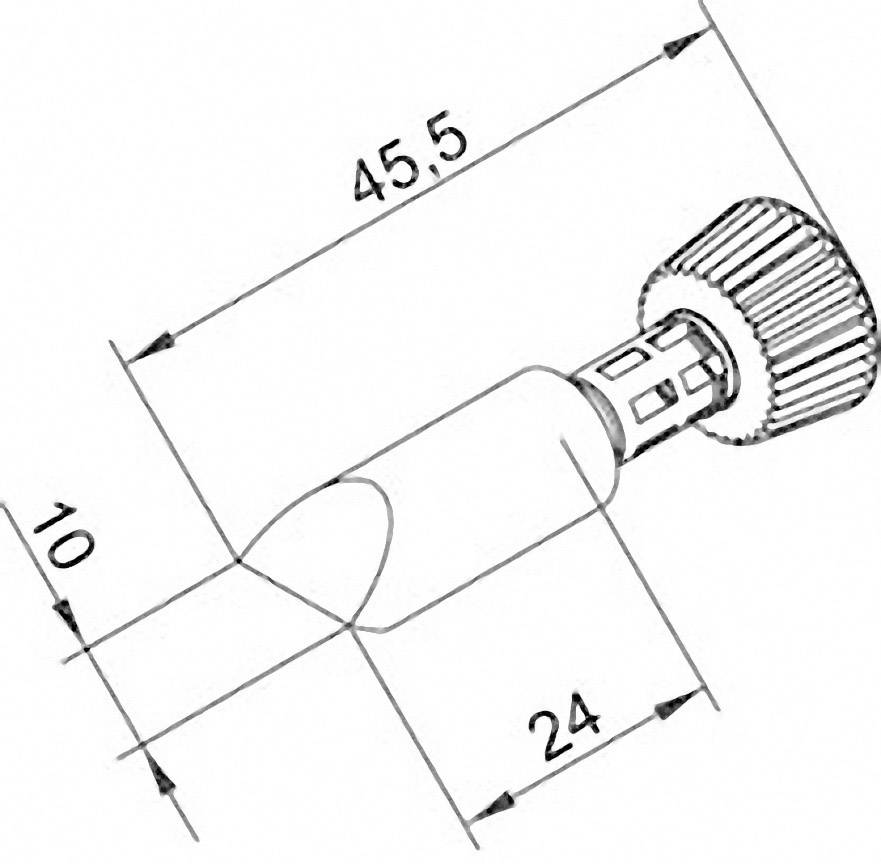 Technische Zeichnung eines Ventils mit Maßen: Länge 45,5 mm, Höhe 10 mm, Breite 24 mm. Zeigt Details der Ventilstruktur.