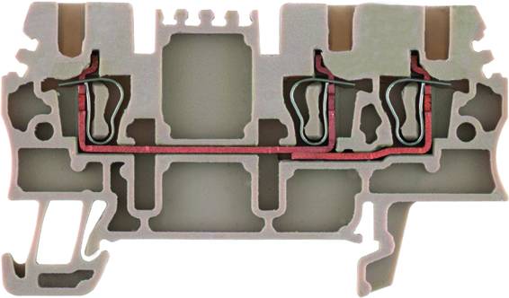 Querschnitt eines elektrischen Steckverbinders mit sichtbar verbauten metallischen Leitungen und Isolationskammern, zeigt Konstruktion.