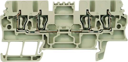Ein graues, industrielles Steckverbinder-Modul mit mehreren Anschlusspunkten und Metallleitern in einer rechteckigen Form.