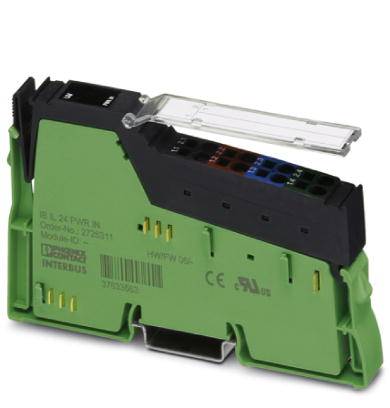 Grünes elektronisches Modul mit schwarzen und transparenten Elementen, einschließlich Anschlüssen und Prüfzeichen auf der Vorderseite.