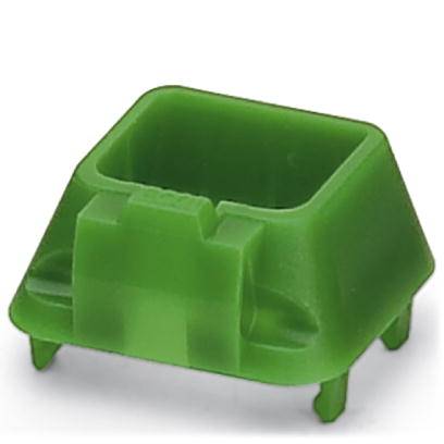 Grüne Kunststoffkappe für mechanische Tastaturen, quadratische Form, mit Clips zur Befestigung auf der Tastatur.