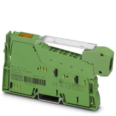 Grüne elektronische Komponente, vermutlich ein Modul oder eine Schaltungseinheit, mit Anschlüssen an den Seiten und einem transparenten Abdeckungselement.