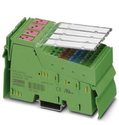 Ein grünes elektronisches Steuergerät mit transparenten Abdeckungen und farbcodierten Anschlüssen, verwendet in Automatisierungssystemen.