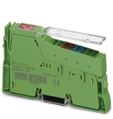 Ein grünes, rechteckiges elektrisches Modul mit mehreren Anschlusspunkten und einer transparenten Abdeckung, wahrscheinlich ein industrielles Steuerungselement.