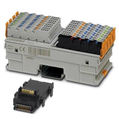 Industrie-Steckverbindung mit Klemmen in verschiedenen Farben, geeignet für modulare Elektronikinstallationen.
