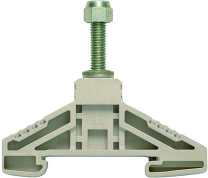 Eine graue Kunststoffhalterung mit zentraler Schraubverbindung und offener Wabenstruktur zur Stabilisierung oder Befestigung.