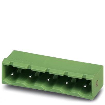 Grüner Steckverbinder mit fünf Buchsenöffnungen für elektronische Verbindungen, rechteckige Form.