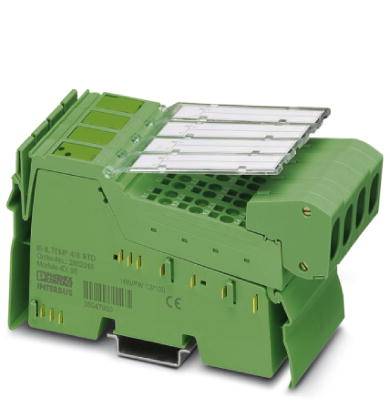 Grünes elektronisches Gehäuse mit Steckverbindungen und transparentem Klappdeckel, zur sicheren Aufnahme von Leiterplatinen oder Modulen.