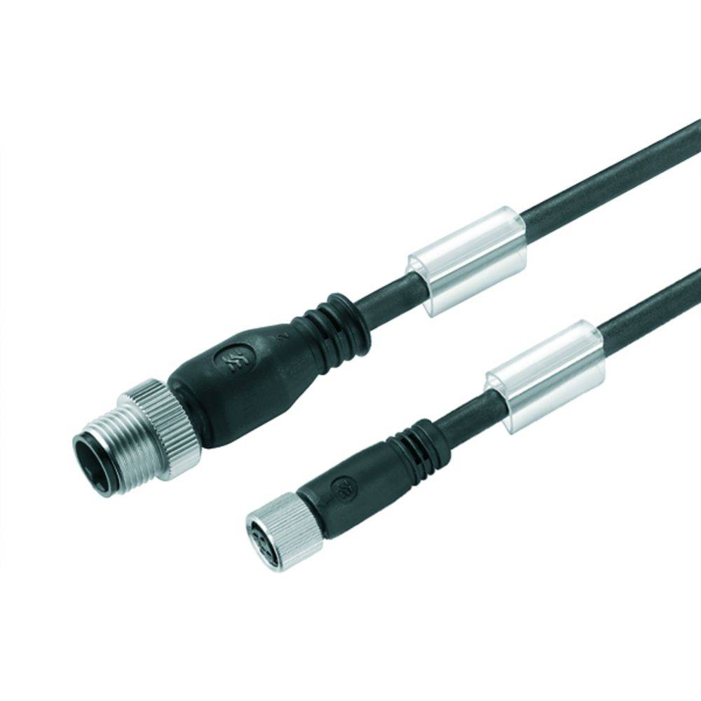 Ein Kabel mit zwei Steckverbindern, einer mit metallischem Gewinde und der andere mit Steckverriegelung. Geeignet für industrielle Anwendungen.