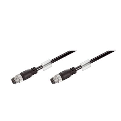 Ein schwarzes Kabel mit zwei Metallsteckern an beiden Enden, geeignet für industrielle und technische Anwendungen.