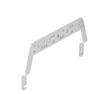 Metallhalterung mit mehreren Löchern, rechteckige Form, verwendet zur Befestigung in technischen oder mechanischen Anwendungen.