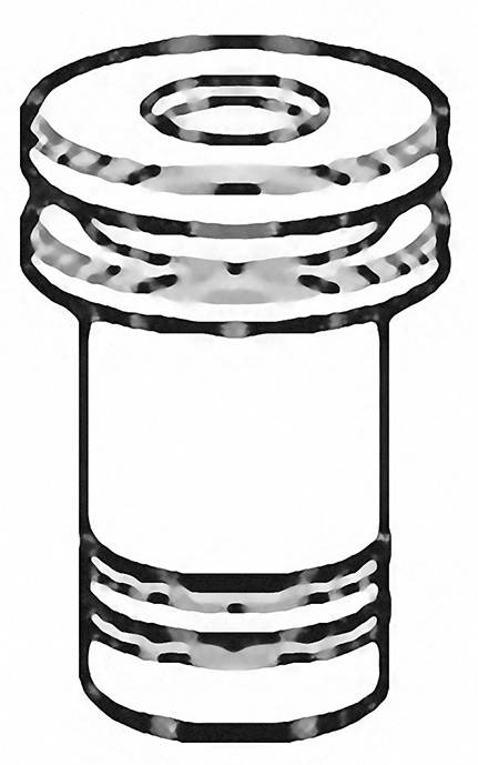 Ein einfaches, lineares Diagramm zeigt ein rohrförmiges Objekt mit Rillen und einem flachen, runden oberen Rand.