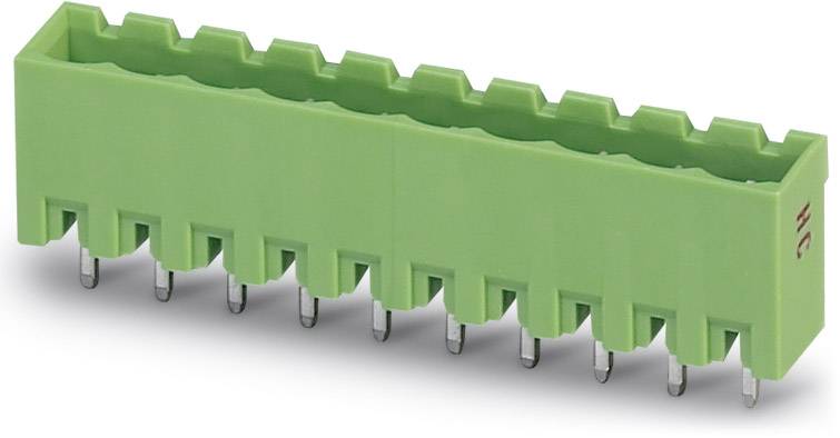 Grüner Steckverbinder mit mehreren Metallpins, geeignet für elektronische Schaltungen und Verbindungen.