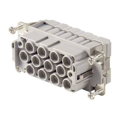 Elektrosteckverbinder mit rechteckiger Form, mehreren Steckplätzen für Kabel und Metallverschraubungen zur Befestigung.