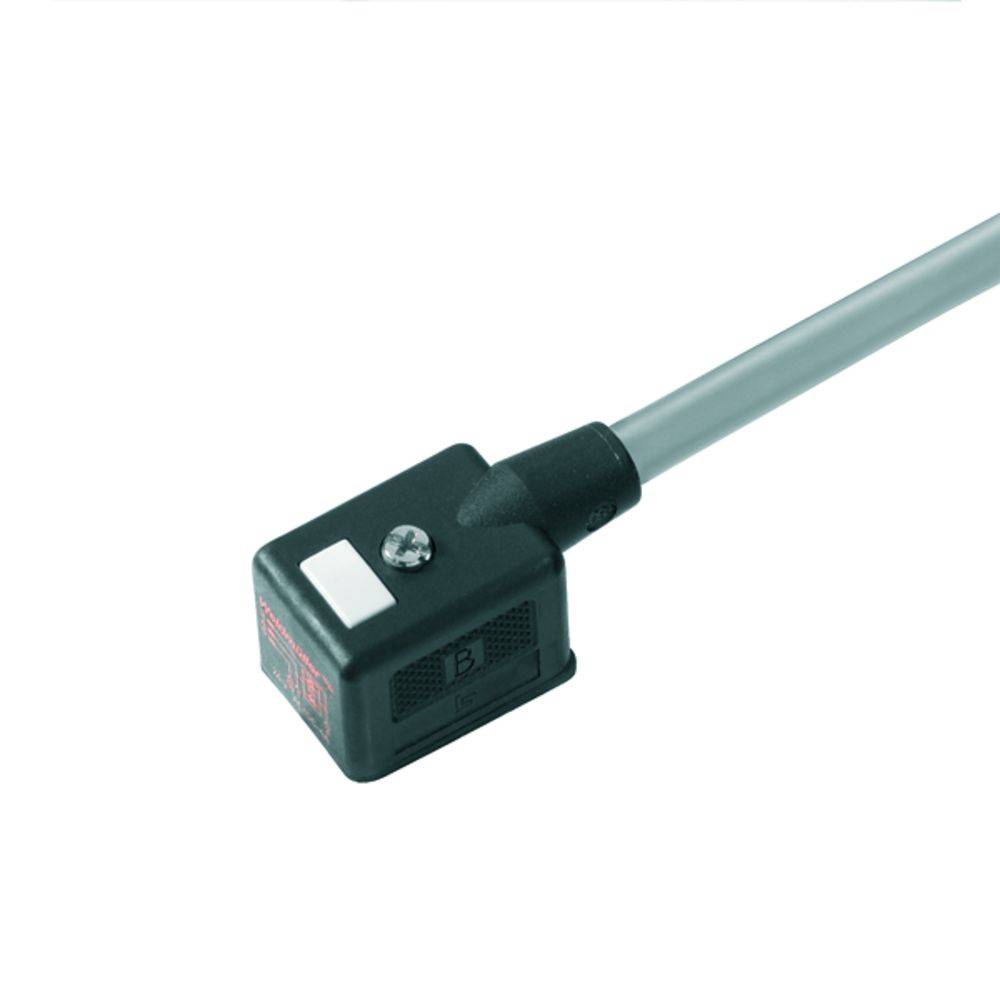 Elektronischer Sensor mit Kabel und quadratischem Gehäuse. Gerät zur Erkennung von Objekten in industriellen Anwendungen.