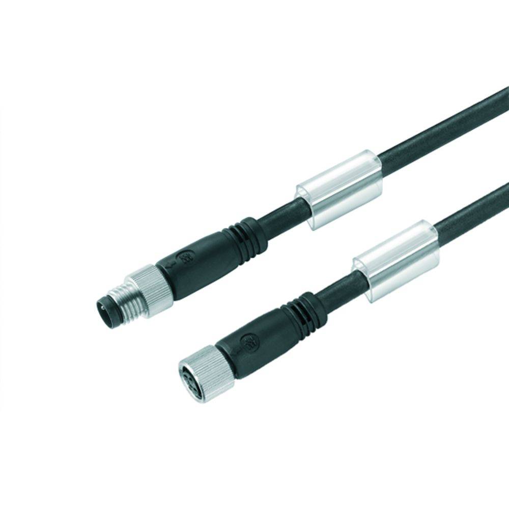 Kabel mit zylindrischen Steckverbindern an beiden Enden, geeignet für industrielle Anwendungen.
