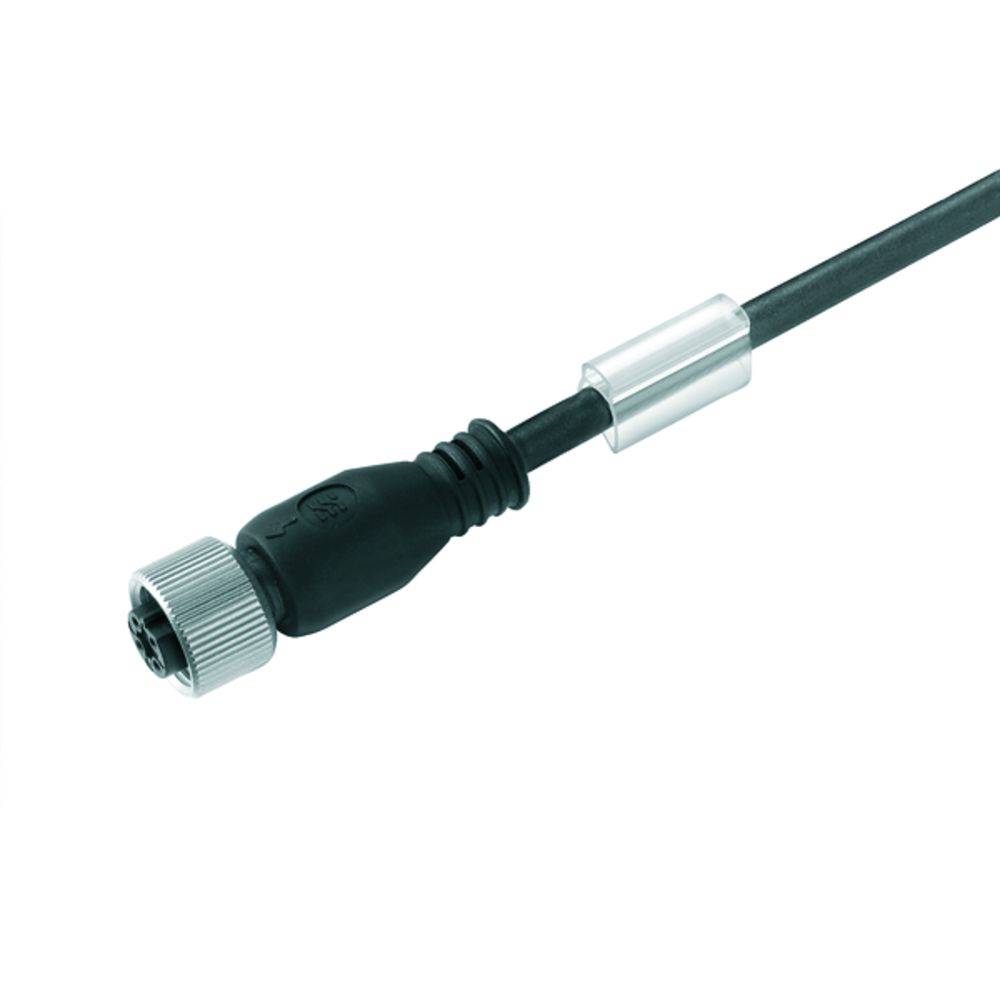 Schwarzes Kabel mit Metallstecker und einer Verschraubung am Ende. Geeignet für elektronische Verbindungen.