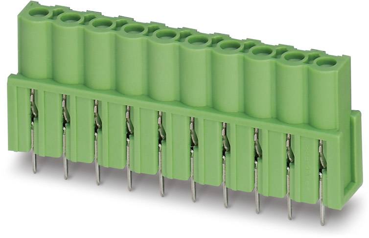 Grüner Steckverbinder mit mehreren Pins, meist für elektronische Geräte oder Schaltkreise verwendet.