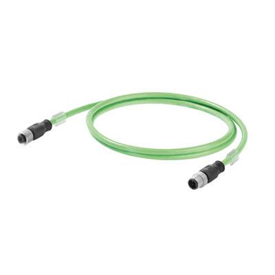 Grünes Verbindungskabel mit je einem Stecker an jedem Ende. Geeignet für industrielle Anwendungen und Steuerungssysteme.