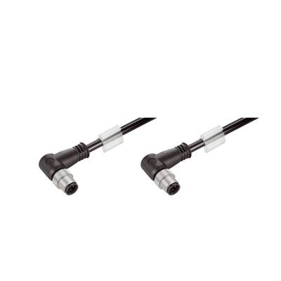 Zwei schwarze Kabel mit rechtwinkligem Stecker, die jeweils an einem Ende silberne Metallverbindungen haben. Geeignet für technische Anwendungen.