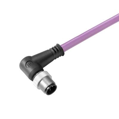 Winkelstecker mit lilafarbenem Kabel. Geeignet für industrielle Anwendungen und robuste Verbindungen.