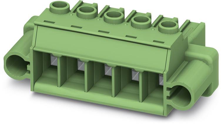 Grüner Steckverbinder mit fünf Anschlussklemmen, geeignet für elektrische Verbindungen in technischen Anwendungen.