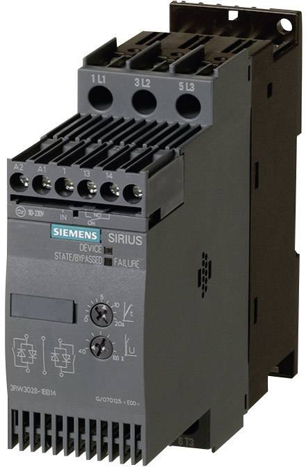 Industrielles Schaltgerät der Marke Siemens. Es zeigt Anschlüsse und Bedienelemente für die Steuerung elektrischer Geräte.