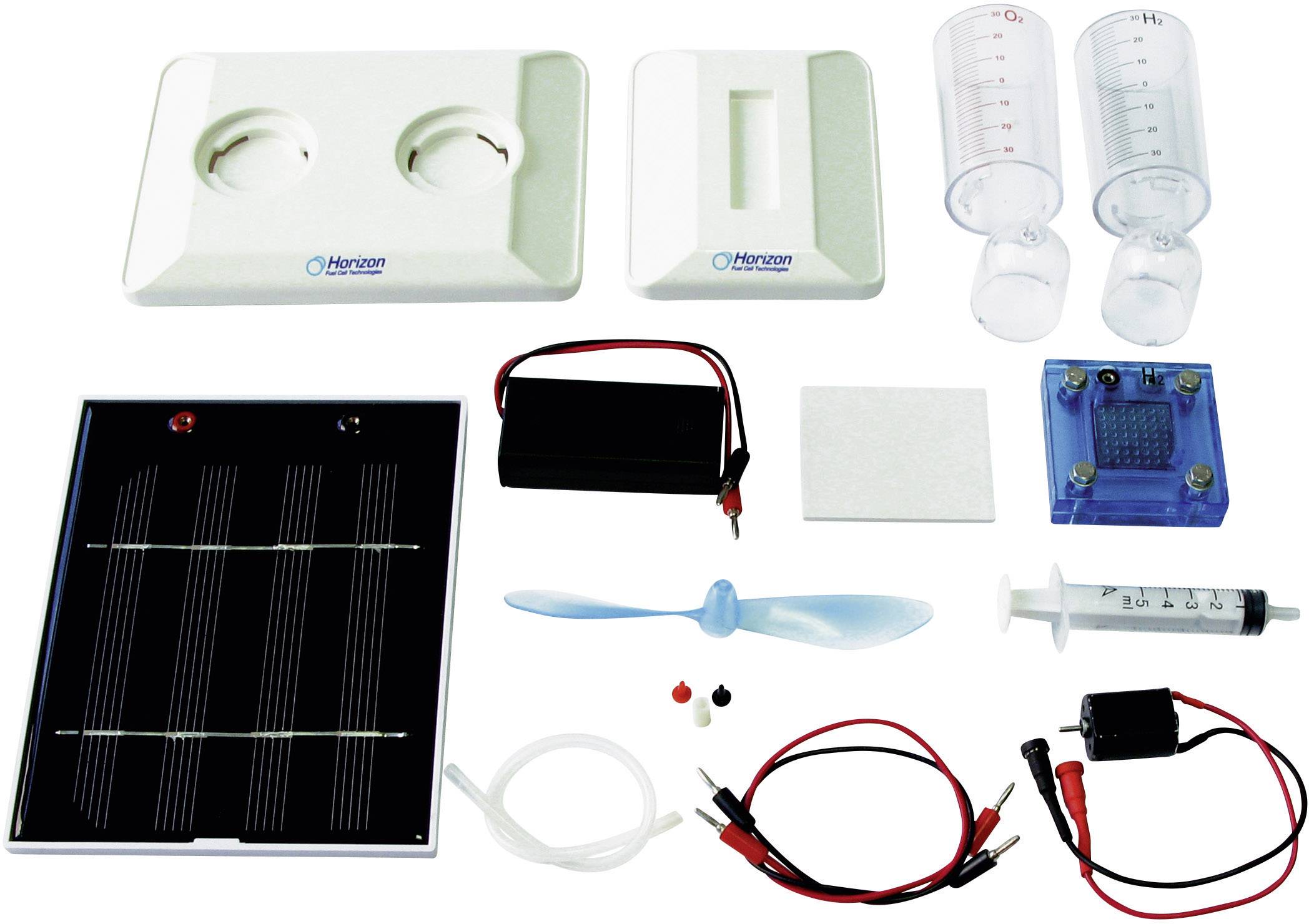Solar-Wasserstoff-Experimentierkit: Enthält Solarzelle, Brennstoffzelle, Propeller, Wasserbehälter und Verkabelung für Bildungszwecke.