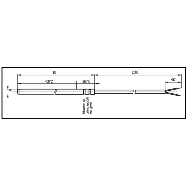 Enda Temperatursensor K1-PT100-6x60-2M Fühler-Typ Pt100 Messbereich Temperatur-50 bis 400 °C Kabell
