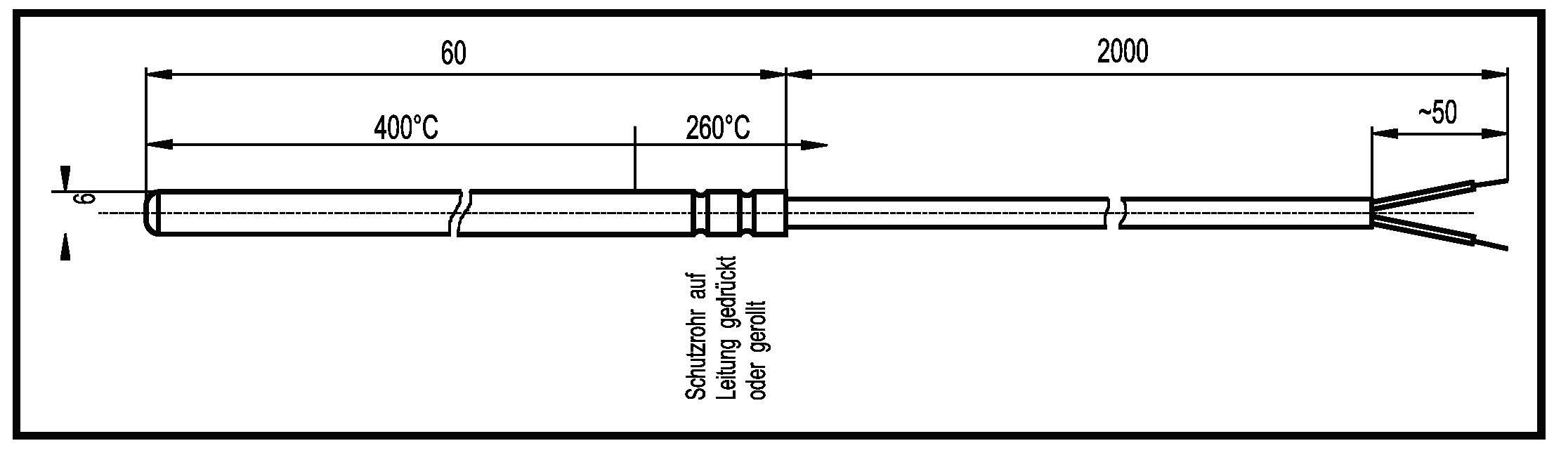 Enda Thermoelement K1-TC-J-6x60-2M-600°C Fühler-Typ J Messbereich Temperatur-50 bis 600°C Kabellänge (Details) 2m Fühlerbreite 6mm