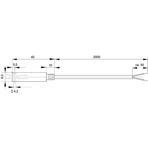 Enda Temperatursensor K10-PT100-40x8x8-2M Fühler-Typ Pt100 Messbereich Temperatur-50 bis 400 °C Kab