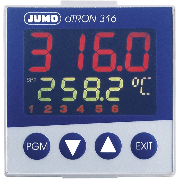 Jumo dTRON 316 PID Temperaturregler Pt100, Pt500, Pt1000, KTY11-6, L, J, U, T, K, E, N, S, R, B, C, D -200 bis +2400°C Relais 3 Jumo dTRON 316 PID Temperaturregler Pt100, Pt500, Pt1000, KTY11-6, L, J, U, T, K, E, N, S, R, B, C, D -200 bis +2400°C Relais 3