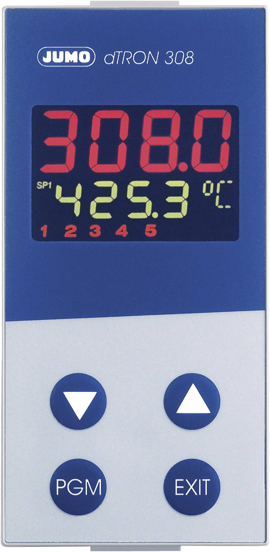 Jumo dTRON 308 (hoch) PID Temperaturregler Pt100, Pt500, Pt1000, KTY11-6, L, J, U, T, K, E, N, S, R, B, C, D -200 bis +2400 °C Relais 3 A, Analog