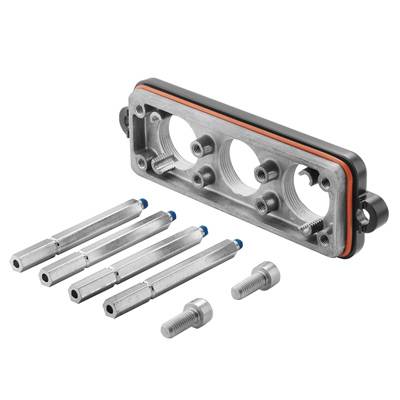 Metallische Dichtplatte mit Gummidichtung und sechs Schrauben, zur Anwendung in Maschinenbau oder Elektronikgehäusen.