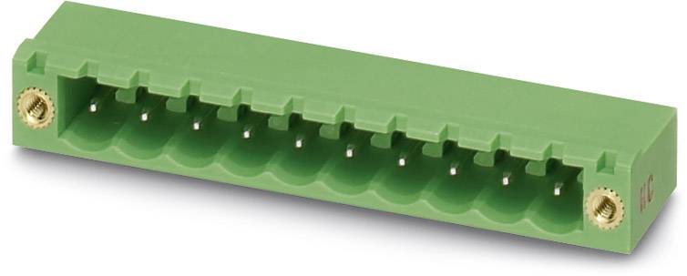 Grüner elektrischer Steckverbinder mit mehreren Kontaktpins in einer Reihe, geeignet für elektronische Platinen oder Geräte.