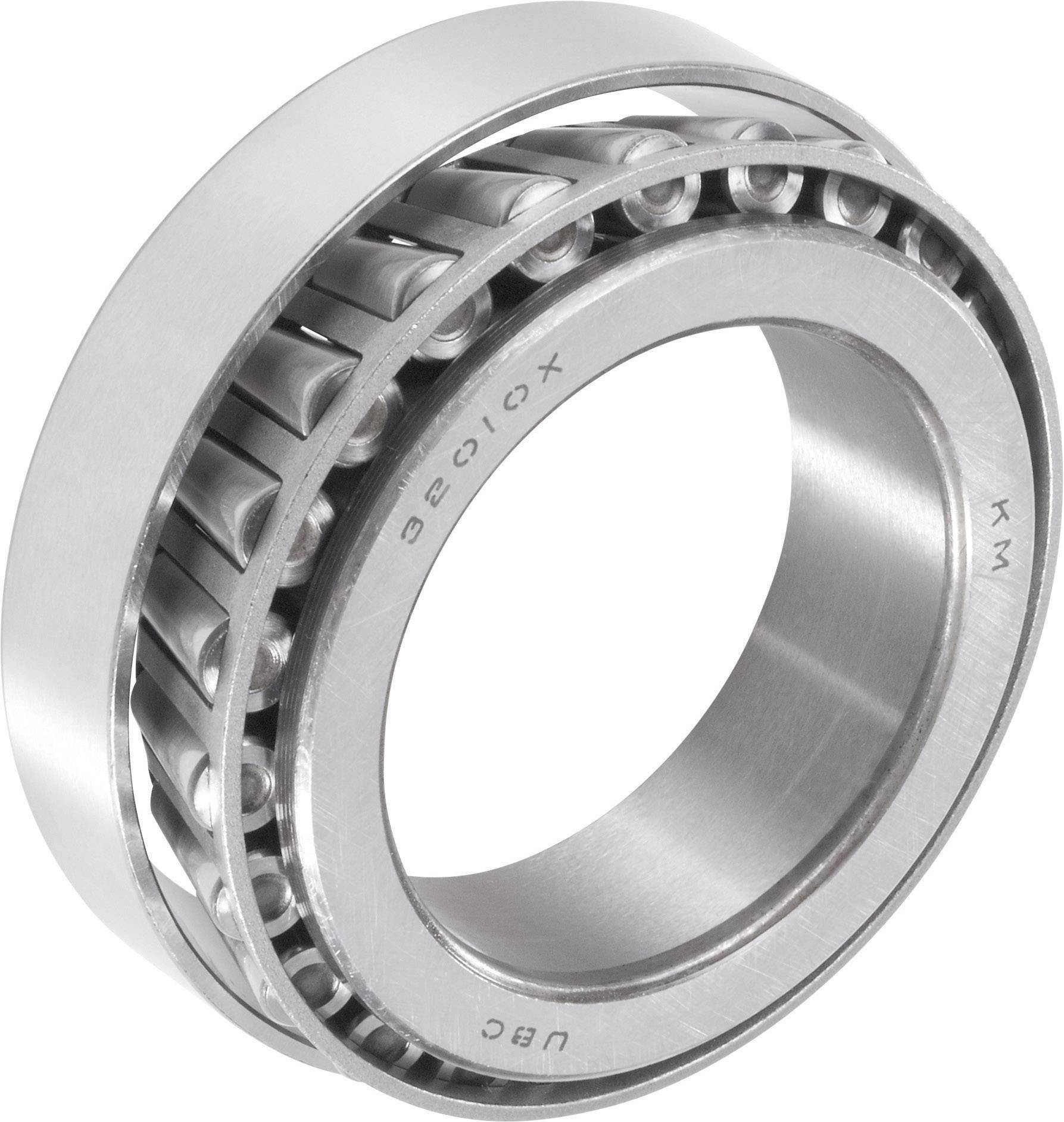 Ein silbernes Kugellager aus Metall, zylindrische Form mit sichtbaren Kugeln und Rillen, auf einem weißen Hintergrund.