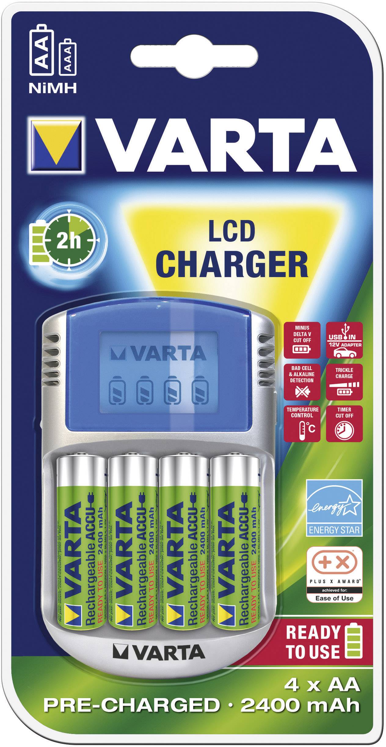 Varta LCD-Lader Rundzellen-Ladegerät inkl. Akkus NiMH Micro (AAA), Mignon (AA)