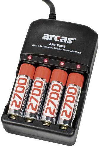 Arcas ARC-2009 Rundzellen-Ladegerät inkl. Akkus NiCd, NiMH Micro (AAA), Mignon (AA)