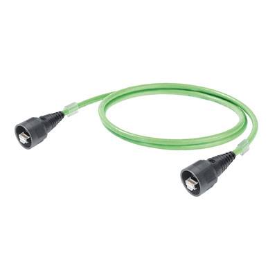 Grünes Ethernet-Kabel mit zwei schwarzen RJ45-Steckern an beiden Enden.
