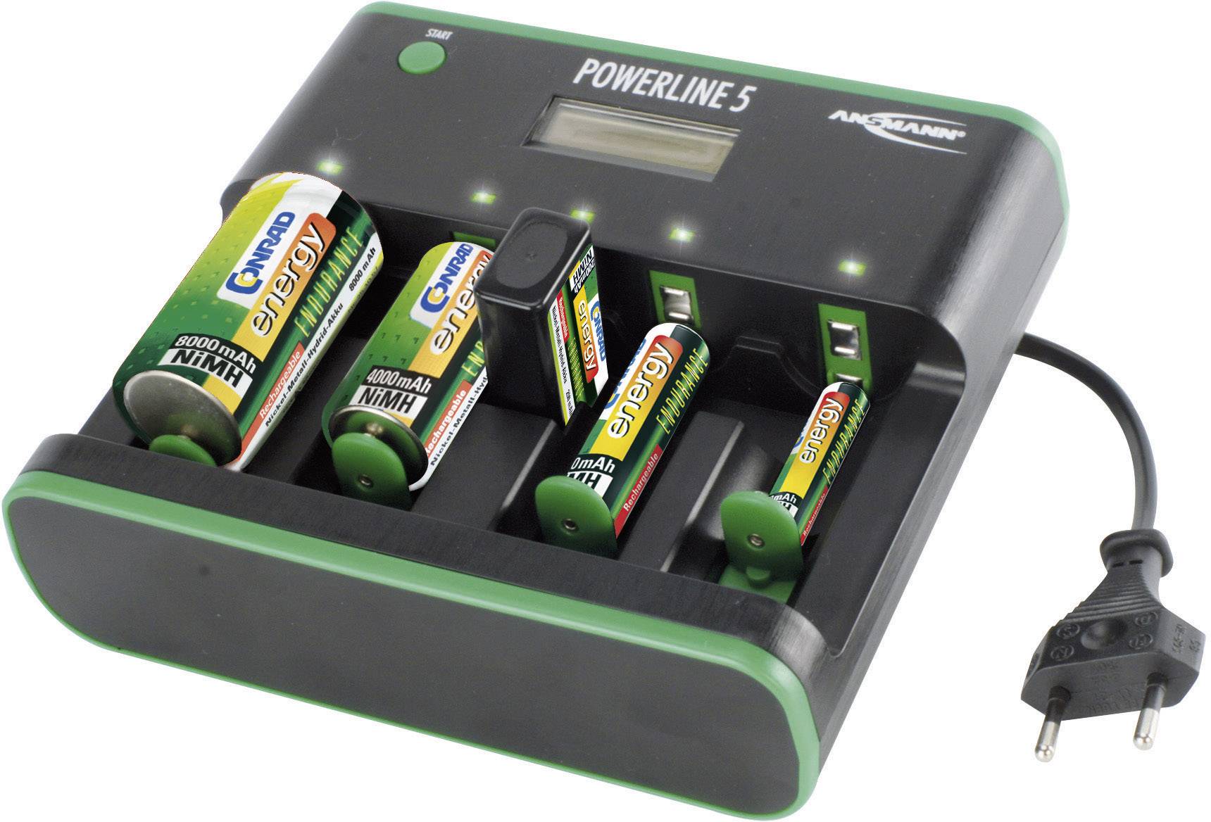 Ansmann Powerline 5 Zero-Watt NiCd, NiMH Micro (AAA), Mignon (AA), Baby (C), Mono (D), 9V Block Rundzellen-Ladegerät