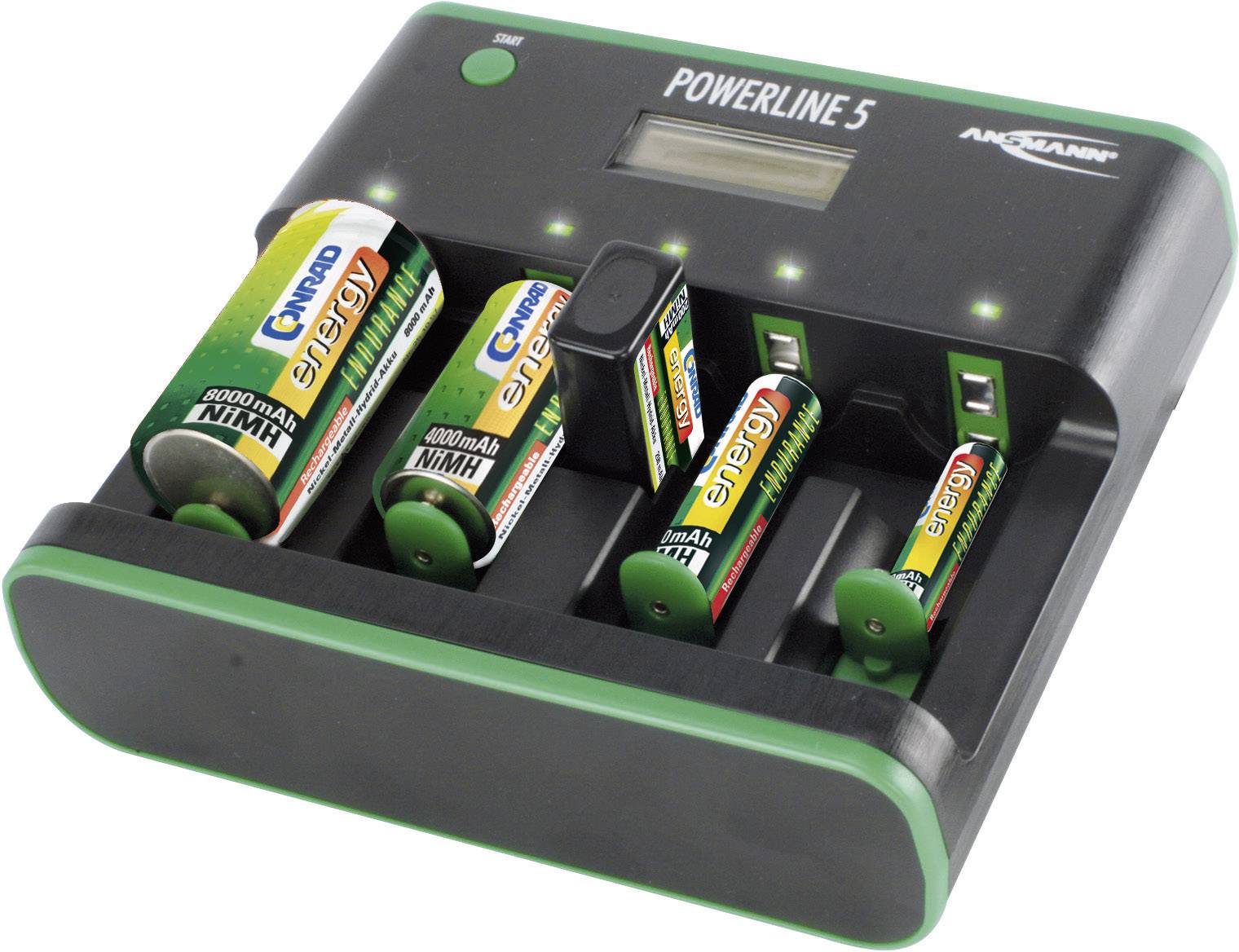 Ansmann Powerline 5 Zero-Watt Rundzellen-Ladegerät NiCd, NiMH Micro (AAA), Mignon (AA), Baby (C), Mono (D), 9 V Block