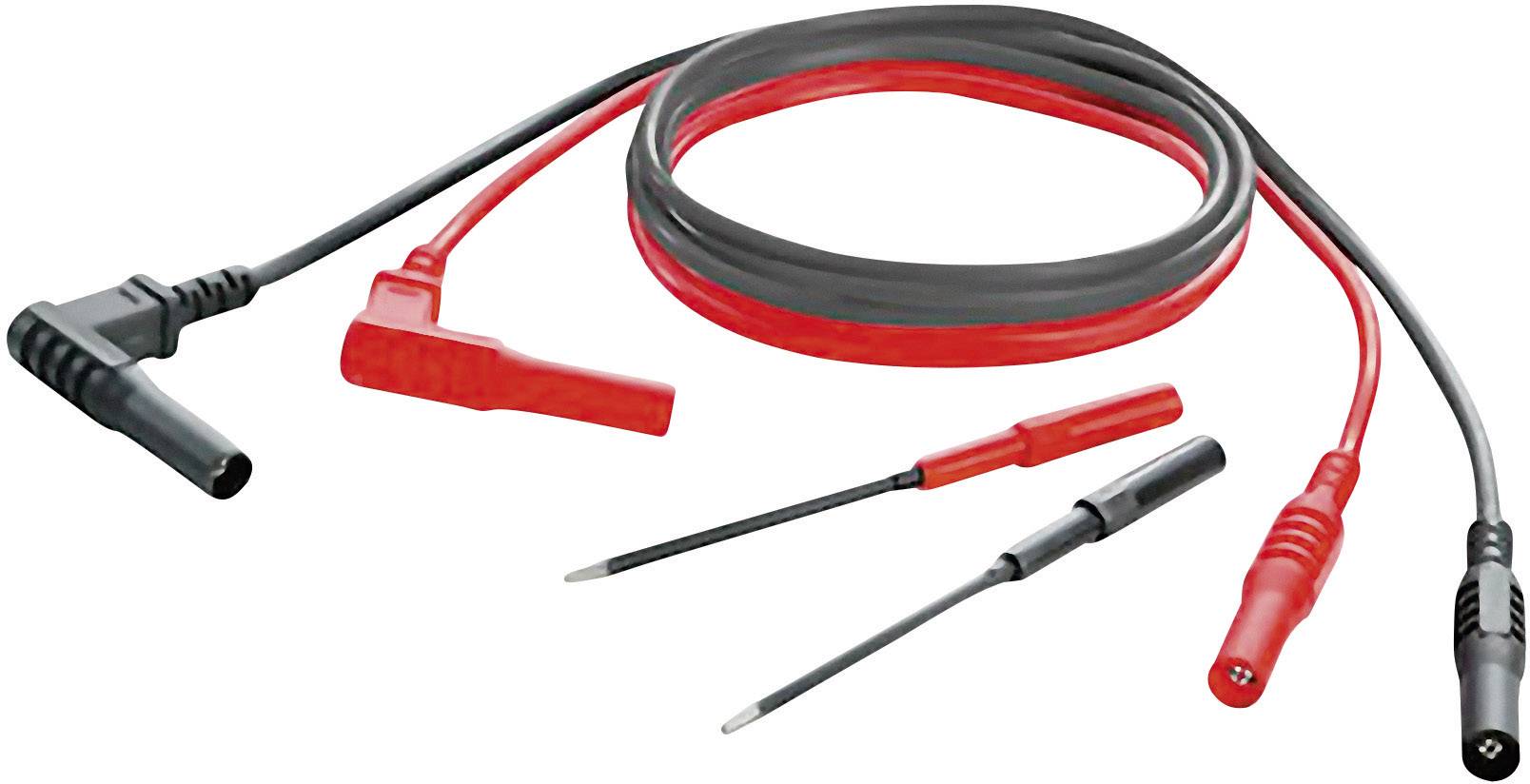 Messleitungen in Rot und Schwarz mit Krokodilklemmen und spitzen Sondenaufsätzen zur Verwendung mit Multimetern oder Oszilloskopen.