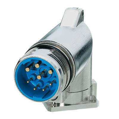 Ein Metallstecker mit blauer Innenauskleidung und mehreren goldenen Pins; geeignet für industrielle elektrische Verbindungen.