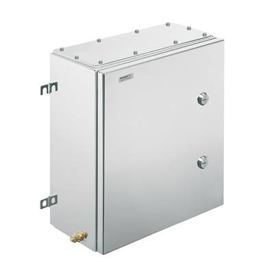 Metallischer Schaltschrank mit zwei Knöpfen an der Vorderseite, zur Steuerung technischer Geräte, verwendet in industriellen Umgebungen.