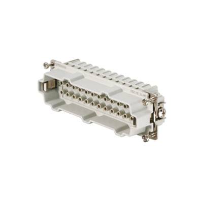 Abgebildet ist ein rechteckiger, grauer Steckverbinder mit mehreren Steckplätzen, geeignet für industrielle Anwendungen.